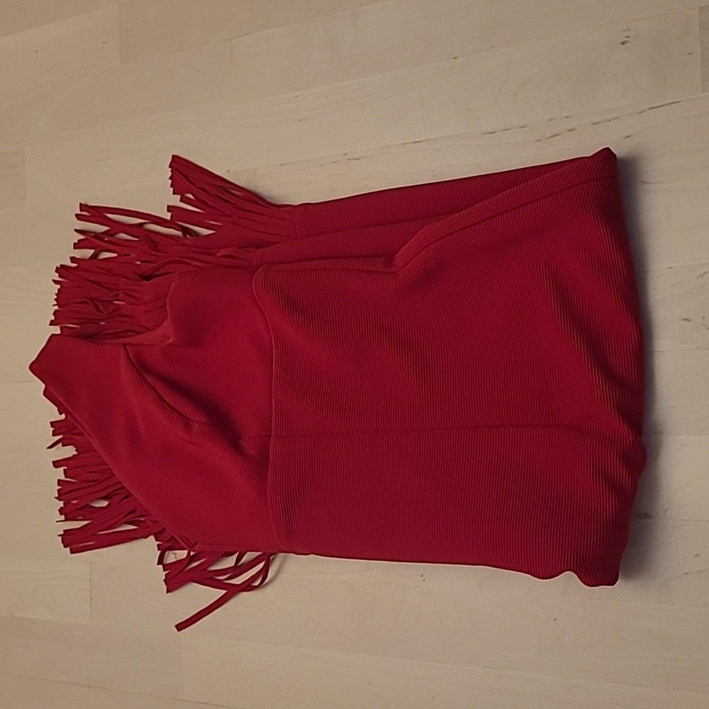 EUC Adrianna Papell Red Double Fringe Hem Sleeveless Cocktail Dress - Picture 14 of 14